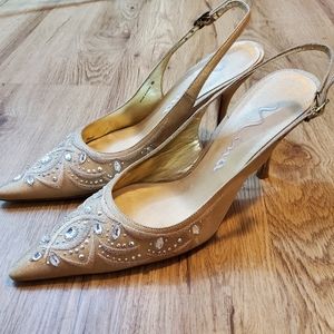 Nina golden slingback heels embellished 9